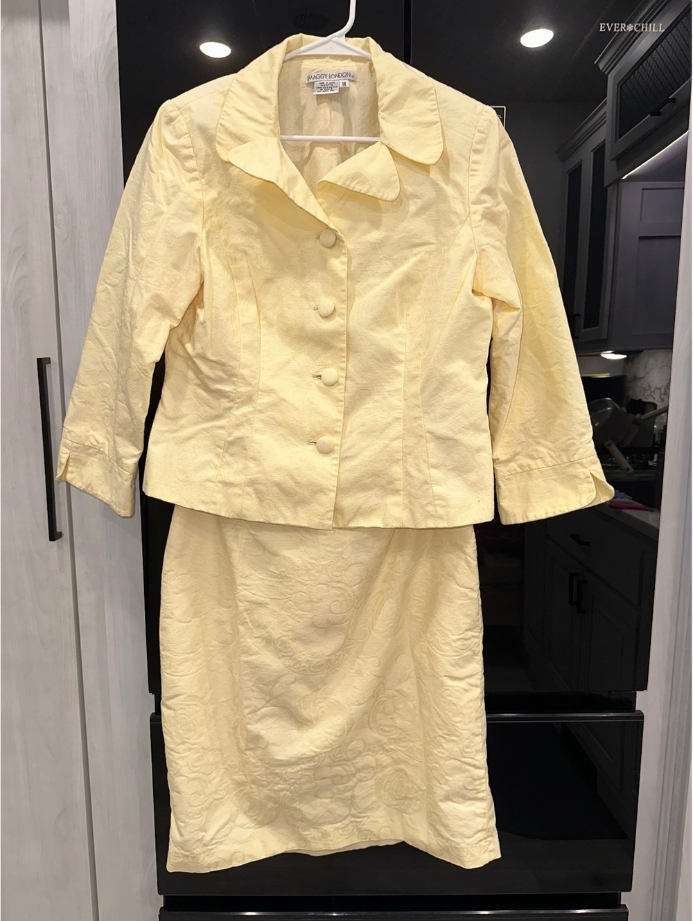 Maggy London Women's Yellow Cotton 2-Piece Skirt Suit Size 14